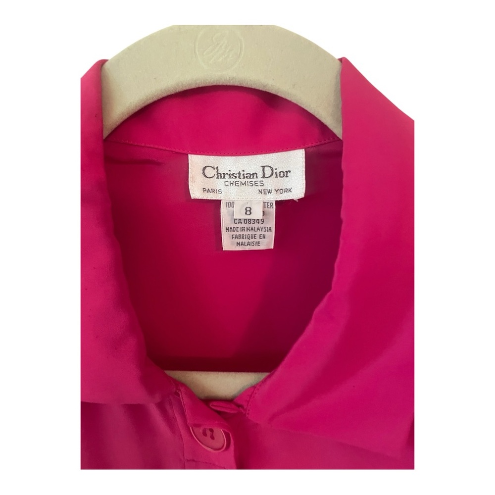 Vintage 80s Christian Dior Chemise Hot Pink Blouse Front and Back Pleats Size 8 - Picture 3 of 7